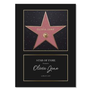 personalized hollywood walk of fame star black border extra print, unframed