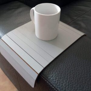 Wooden sofa armrest table in many colors as stone grey Small flexible over the couch side tables Narrow folding dining slinky arm tray Armchair trays server drink Slim wrap covers furniture