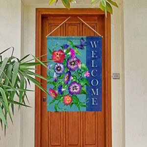 Dyrenson Spring Summer Pansies Flower 28 x 40 House Flag Large Double Sided Welcome Quote, Floral House Garden Yard Decoration, Home Butterfly Decorative Seasonal Outdoor Décor Burlap Flag