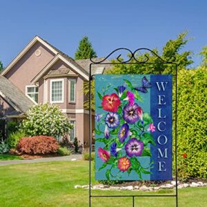 Dyrenson Spring Summer Pansies Flower 28 x 40 House Flag Large Double Sided Welcome Quote, Floral House Garden Yard Decoration, Home Butterfly Decorative Seasonal Outdoor Décor Burlap Flag