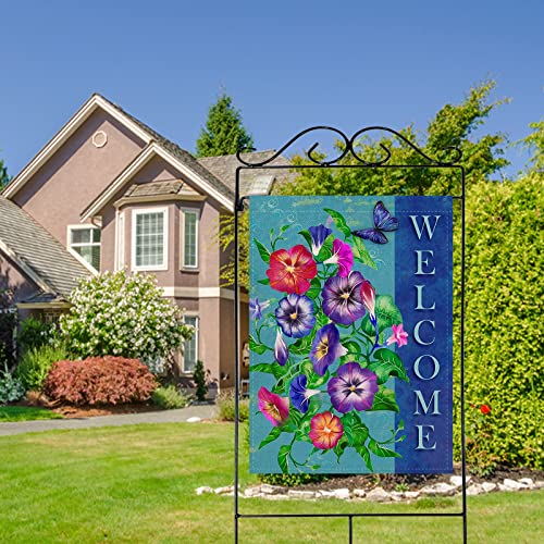 Dyrenson Spring Summer Pansies Flower 28 x 40 House Flag Large Double Sided Welcome Quote, Floral House Garden Yard Decoration, Home Butterfly Decorative Seasonal Outdoor Décor Burlap Flag