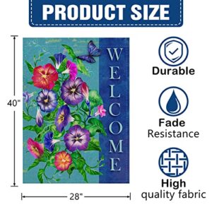 Dyrenson Spring Summer Pansies Flower 28 x 40 House Flag Large Double Sided Welcome Quote, Floral House Garden Yard Decoration, Home Butterfly Decorative Seasonal Outdoor Décor Burlap Flag