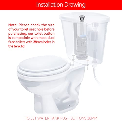 Dual Flush Toilet Kit Plastic Adjustable Top Push Button Toilet Tank Button Replacement for Most Dual Flush Toilet with 38mm Hole in the Cistern Lid