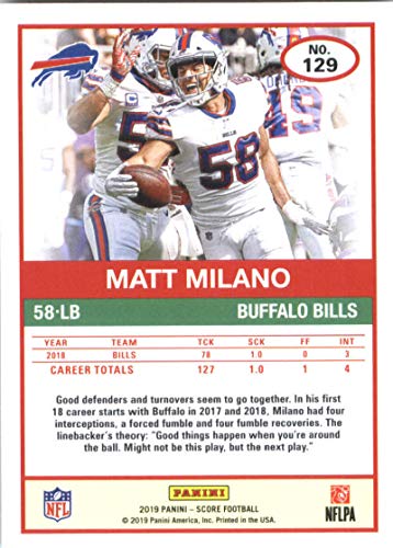 2019 Score Football #129 Matt Milano Buffalo Bills Official NFL Trading Card made by Panini