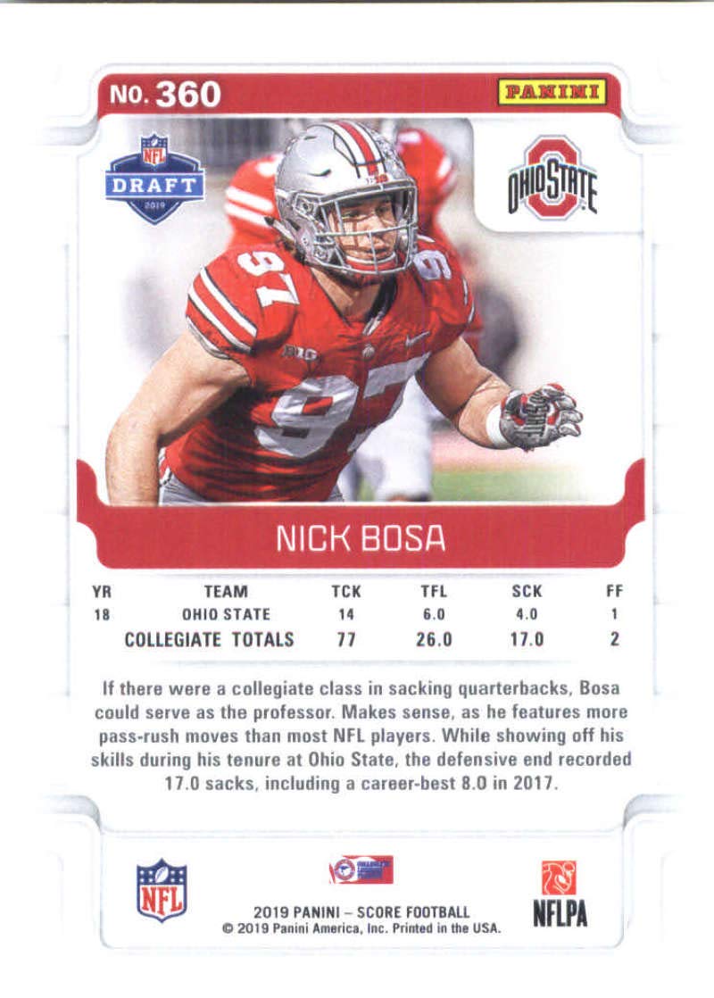 2019 Score Football #360 Nick Bosa Ohio State Buckeyes Rookie RC Official NFL Trading Card made by Panini