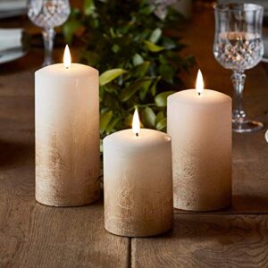 lights4fun, inc. set of 3 truglow bronze ombre wax flameless led battery operated pillar candles with remote control