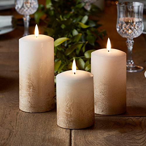 Lights4fun, Inc. Set of 3 TruGlow Bronze Ombre Wax Flameless LED Battery Operated Pillar Candles with Remote Control