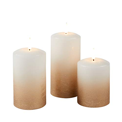 Lights4fun, Inc. Set of 3 TruGlow Bronze Ombre Wax Flameless LED Battery Operated Pillar Candles with Remote Control