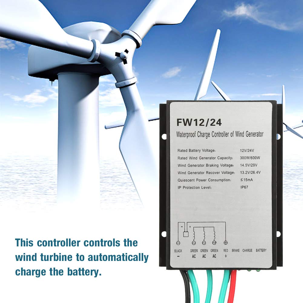 Wind Controller 12V/24V 300W/600W,Waterproof Wind Turbine Generator Controller Regulator, Wind Power Regulator FW12/24