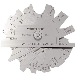 yeswelder mg-11 metal weld fillet gages set (7pcs) 1/8''-1'' welding inspection test ulnar mm & inch
