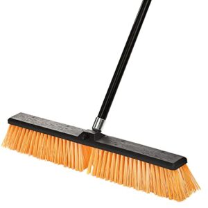 alpine heavy duty push broom for floor cleaning stiff bristle brush for shop, deck, garage, concrete for indoor & outdoor sweeping broom (orange -24 inches)