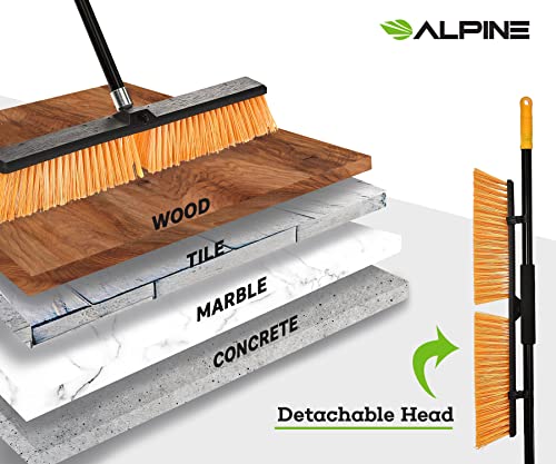 Alpine Heavy Duty Push Broom for Floor Cleaning Stiff Bristle Brush for Shop, Deck, Garage, Concrete for Indoor & Outdoor Sweeping Broom (Orange -24 inches)