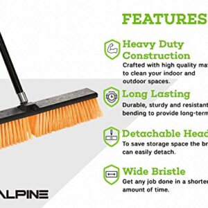 Alpine Heavy Duty Push Broom for Floor Cleaning Stiff Bristle Brush for Shop, Deck, Garage, Concrete for Indoor & Outdoor Sweeping Broom (Orange -24 inches)