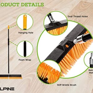 Alpine Heavy Duty Push Broom for Floor Cleaning Stiff Bristle Brush for Shop, Deck, Garage, Concrete for Indoor & Outdoor Sweeping Broom (Orange -24 inches)