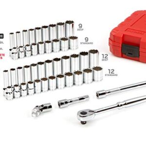 TEKTON 3/8 Inch Drive 12-Point Socket and Ratchet Set, 46-Piece (5/16-3/4 in., 8-19 mm) | SKT15302