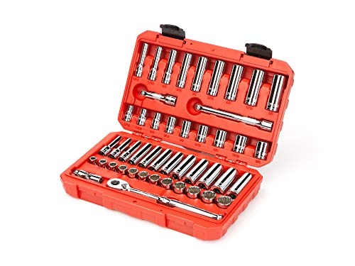 TEKTON 3/8 Inch Drive 12-Point Socket and Ratchet Set, 46-Piece (5/16-3/4 in., 8-19 mm) | SKT15302