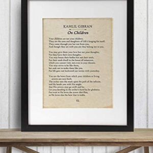 Kahlil Gibran - On Children - 11x14 Unframed Typography Book Page Print - Great Gift for Philosophical, Spiritual, and Inspirational Poetry Buffs Under $15