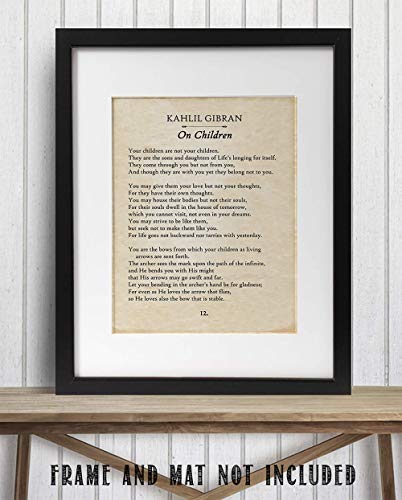 Kahlil Gibran - On Children - 11x14 Unframed Typography Book Page Print - Great Gift for Philosophical, Spiritual, and Inspirational Poetry Buffs Under $15