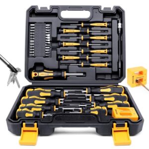 magnetic screwdrivers set with case, amartisan 43-piece includs slotted, phillips, hex, pozidriv,torx and precision screwdriver set, magnetizer demagnetizer tools, tools for men