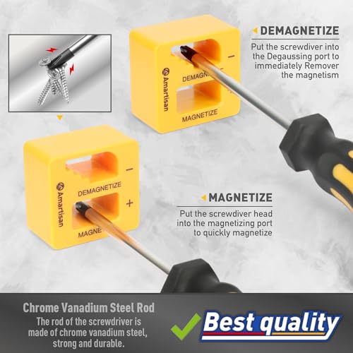 Magnetic Screwdrivers Set with Case, Amartisan 43-piece Includs Slotted, Phillips, Hex, Pozidriv,Torx and Precision Screwdriver Set, Magnetizer Demagnetizer Tools, Tools for Men