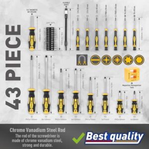 Magnetic Screwdrivers Set with Case, Amartisan 43-piece Includs Slotted, Phillips, Hex, Pozidriv,Torx and Precision Screwdriver Set, Magnetizer Demagnetizer Tools, Tools for Men