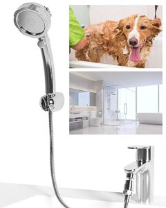 sink hose dog shower sprayer attachment, female aerator and hand spray faucet attachment with 90 inch shower hose, pet bath spray, dog shower, hair washing for utility room, bathroom, laundry tub