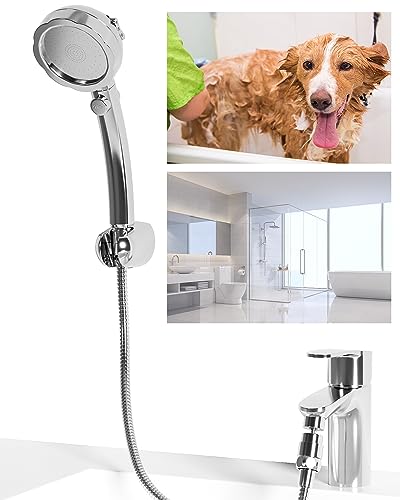 Sink Hose Dog Shower Sprayer Attachment, Female Aerator and Hand Spray Faucet Attachment with 90 Inch Shower Hose, Pet Bath Spray, Dog Shower, Hair Washing for Utility Room, Bathroom, Laundry Tub