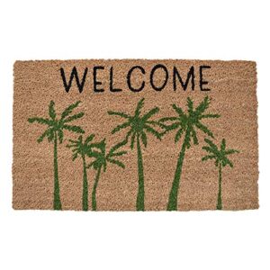 avera products | palm tree welcome mat, natural coir fiber doormat, anti-slip mat backing