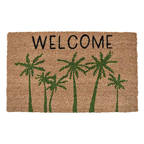 Avera Products | Palm Tree Welcome Mat, Natural Coir Fiber Doormat, Anti-Slip Mat Backing