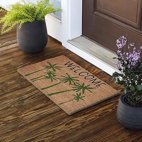 Avera Products | Palm Tree Welcome Mat, Natural Coir Fiber Doormat, Anti-Slip Mat Backing