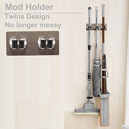 2IN1 No Drilling Broom Mop Holder, Broom Gripper Holds Self Adhesive, Wall Mounted Storage Rack Storage & Organization for Home, Kitchen Pan and Wardrobe Bathroom Garage Laundry Organizer Rack