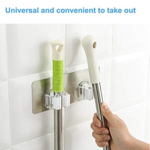 2IN1 No Drilling Broom Mop Holder, Broom Gripper Holds Self Adhesive, Wall Mounted Storage Rack Storage & Organization for Home, Kitchen Pan and Wardrobe Bathroom Garage Laundry Organizer Rack