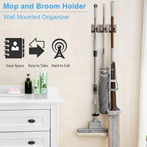 2IN1 No Drilling Broom Mop Holder, Broom Gripper Holds Self Adhesive, Wall Mounted Storage Rack Storage & Organization for Home, Kitchen Pan and Wardrobe Bathroom Garage Laundry Organizer Rack