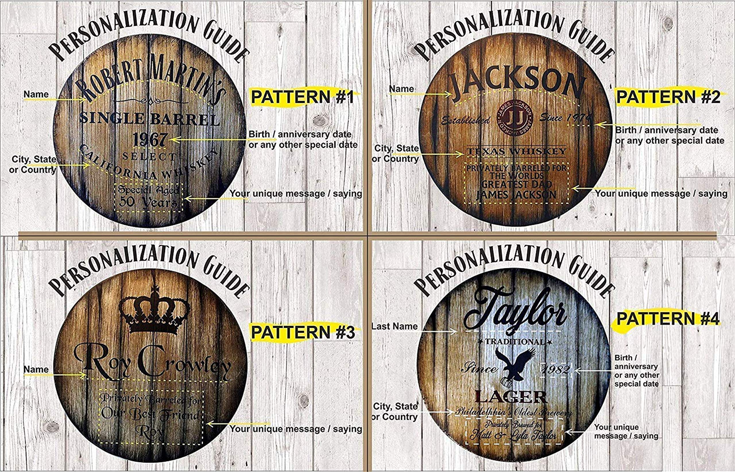 Set of 2 Personalized Barstool Replacement Seat, Personalized Bar Stools Tops, Vintage Heavy Duty Stool Seat, Custom Artwork Painted on Rustic Wood Inspired by Whiskey and Wine Barrels