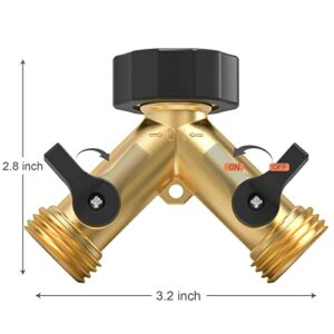 Twinkle Star Garden Hose Splitter 2 Way Heavy Duty, Y Connector Brass Garden Hose Adapter, Hose Bib Splitter with 2 Extra Rubber Washers