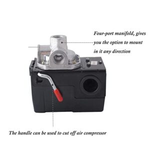 LF10-4H Pressure Switch, 4 Port Air Compressor Pressure Switch Replacement Control NPT1/4 95-125 PSI 20A