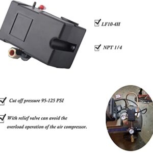 LF10-4H Pressure Switch, 4 Port Air Compressor Pressure Switch Replacement Control NPT1/4 95-125 PSI 20A