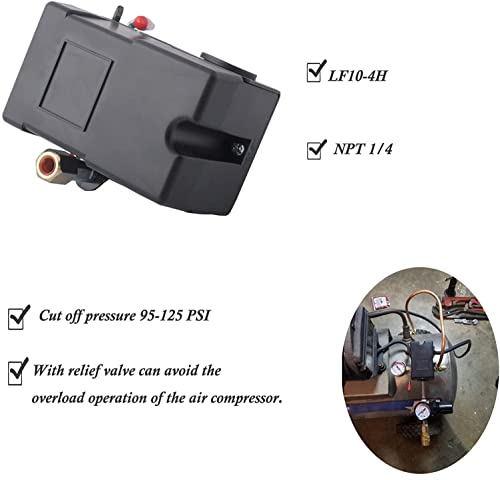 LF10-4H Pressure Switch, 4 Port Air Compressor Pressure Switch Replacement Control NPT1/4 95-125 PSI 20A