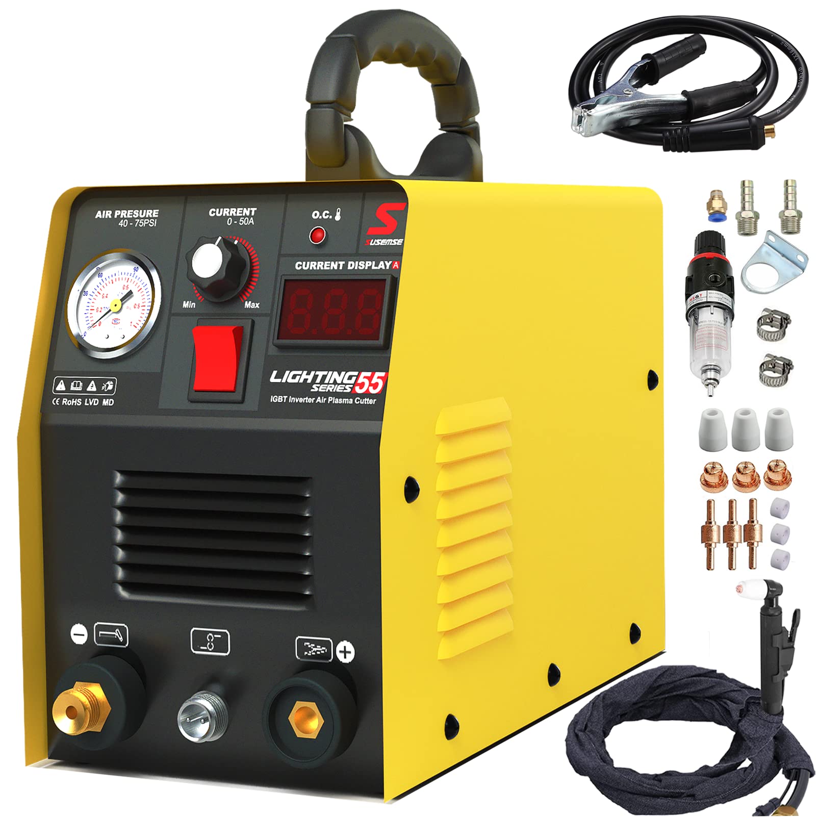 Plasma Cutter 55A Plasma Cutting Machine DC Inverter Plasma Cutting Equipment Dual Voltage 110V 220V with IGBT Technology Electric Digital Display, 1/2 Inch Clean Cut Portable Machine