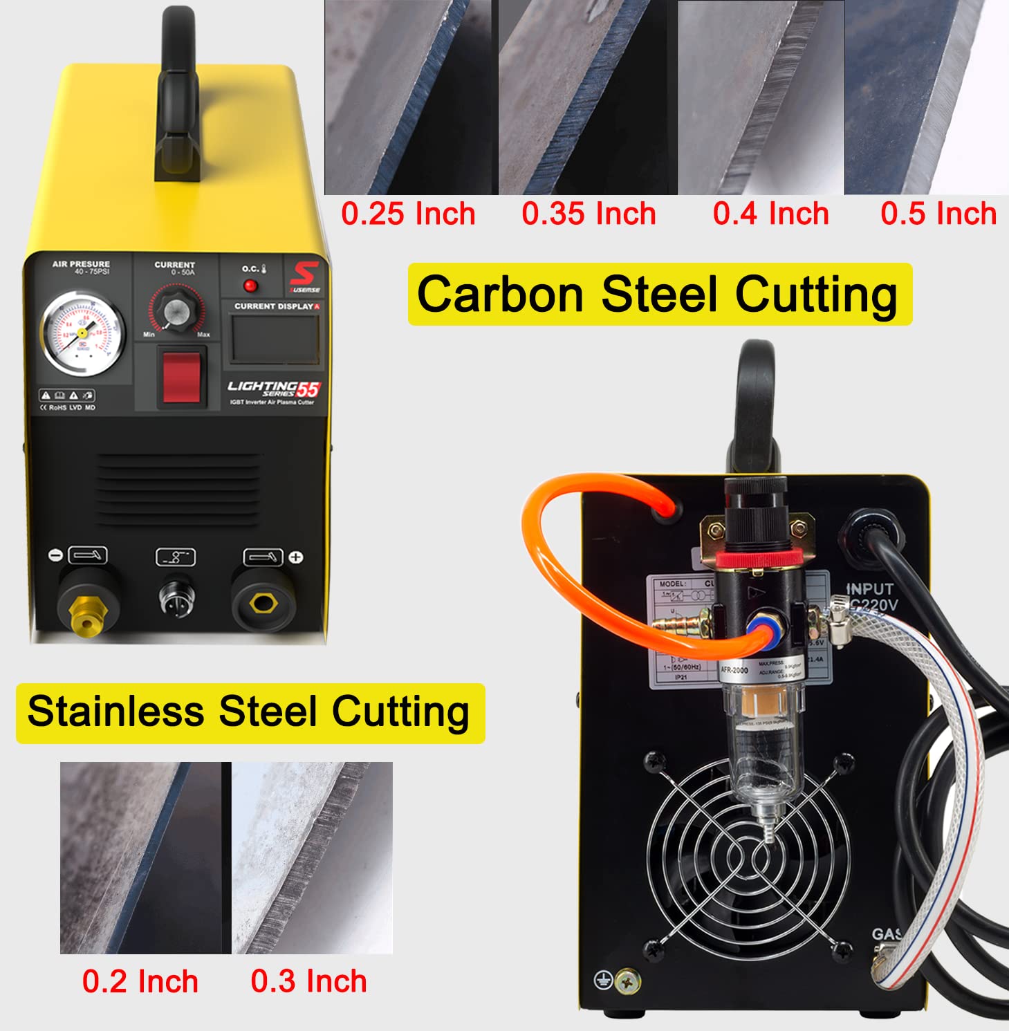 Plasma Cutter 55A Plasma Cutting Machine DC Inverter Plasma Cutting Equipment Dual Voltage 110V 220V with IGBT Technology Electric Digital Display, 1/2 Inch Clean Cut Portable Machine