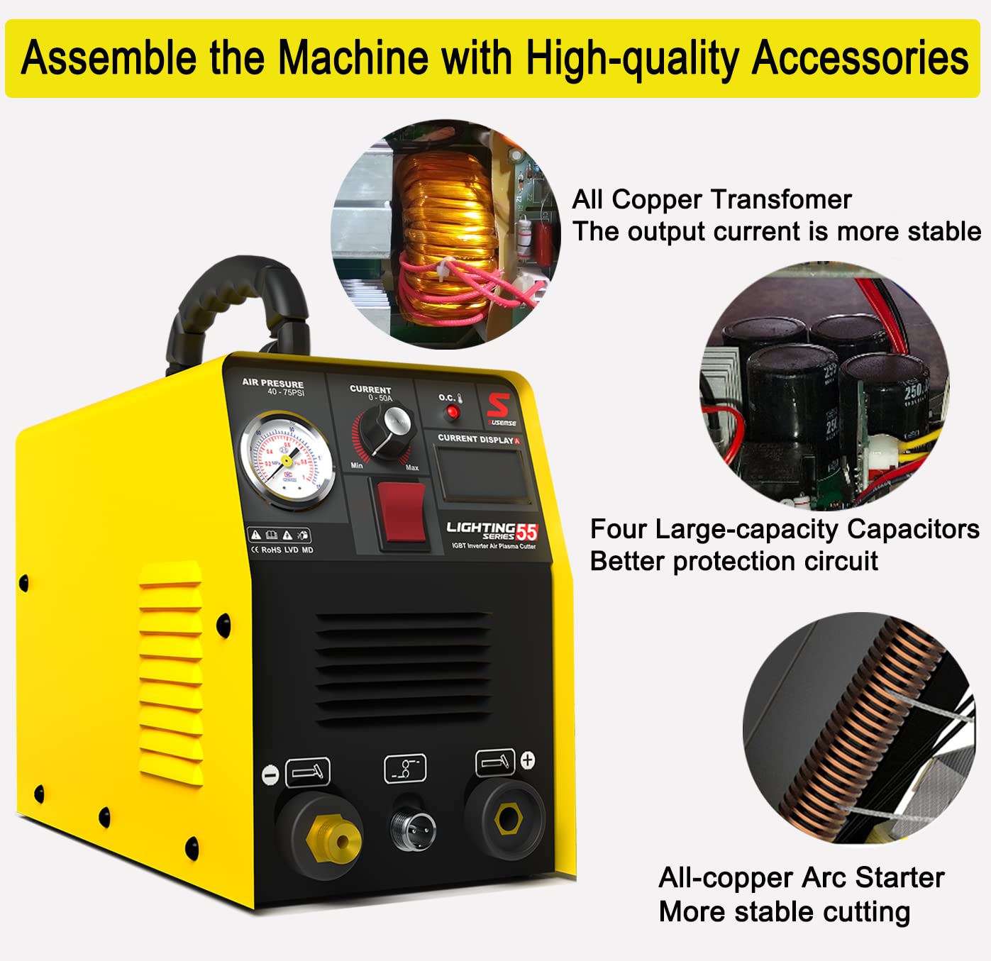 Plasma Cutter 55A Plasma Cutting Machine DC Inverter Plasma Cutting Equipment Dual Voltage 110V 220V with IGBT Technology Electric Digital Display, 1/2 Inch Clean Cut Portable Machine