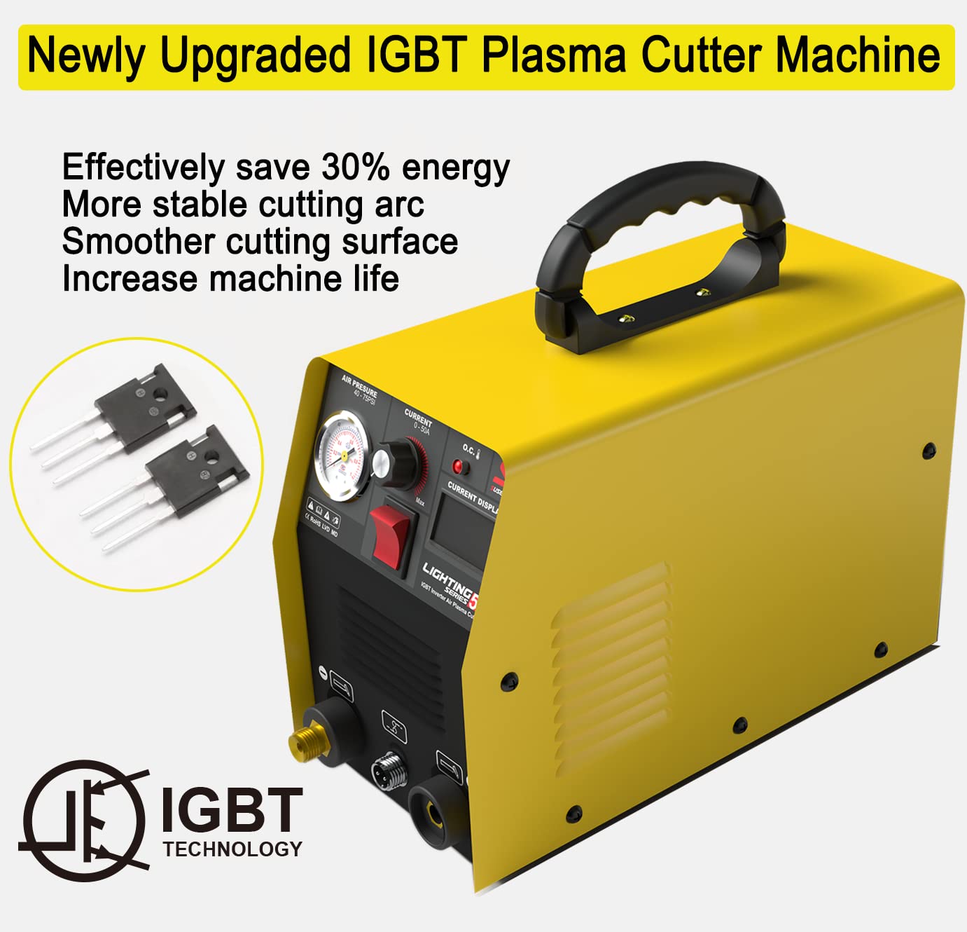 Plasma Cutter 55A Plasma Cutting Machine DC Inverter Plasma Cutting Equipment Dual Voltage 110V 220V with IGBT Technology Electric Digital Display, 1/2 Inch Clean Cut Portable Machine