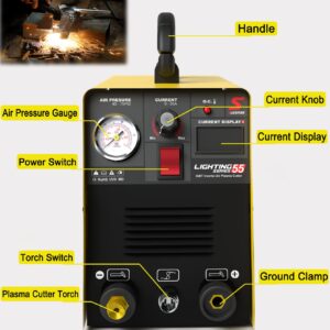 Plasma Cutter 55A Plasma Cutting Machine DC Inverter Plasma Cutting Equipment Dual Voltage 110V 220V with IGBT Technology Electric Digital Display, 1/2 Inch Clean Cut Portable Machine