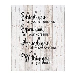 Behind Before Within You - Inspirational Wall Decor, Distressed Wood Style Motivational Wall Art Bible Wall Print For Living Room Decor, Home Decor, Office Decor, Church or Room Decor, Unframed - 8x10