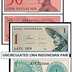 ID 1964 GEM CRISP PAIR OF 1964 INDONESIAN CURRENCY (Farmer and Soldier) Choice Crisp uncirculated