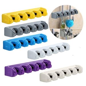 Mop Broom Holder Garden Tools Wall Mounted Organizer Storage Hooks Garage Storage Rack Hanger 5 Position and 6 Hooks for Home Kitchen Garden Organizing