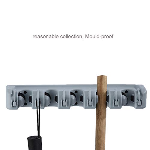 Mop Broom Holder Garden Tools Wall Mounted Organizer Storage Hooks Garage Storage Rack Hanger 5 Position and 6 Hooks for Home Kitchen Garden Organizing