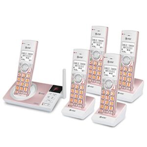 AT&T CL82557 DECT 6.0 5-Handset Cordless Phone for Home with Answering Machine, Call Blocking, Caller ID Announcer, Intercom and Long Range, Rose Gold