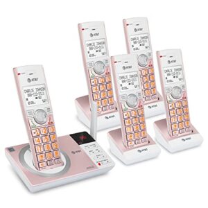at&t cl82557 dect 6.0 5-handset cordless phone for home with answering machine, call blocking, caller id announcer, intercom and long range, rose gold