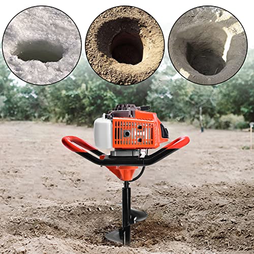 72CC Auger Post Hole Digger, 3KW 2 Stroke Post Hole Auger Gas Powered with 3 Auger Drill Bits(4" & 8" & 12") + 3 Extension Rods for Farm Garden Plant